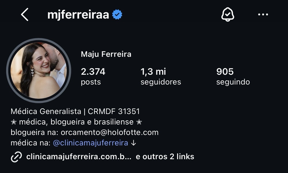 Perfil depois: cerca de 1,3 milhão de seguidores
